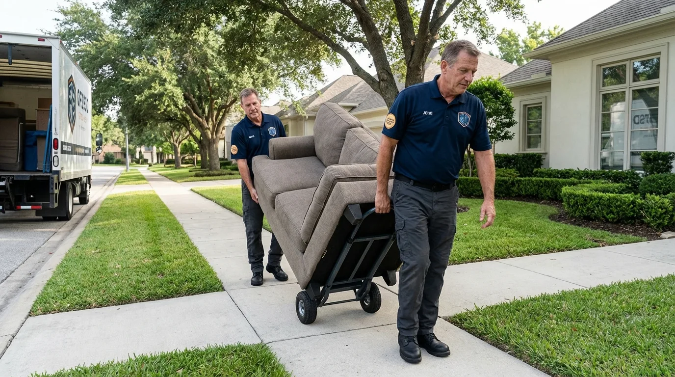 Local residential moving crew loading furniture in Lone Grove, OK