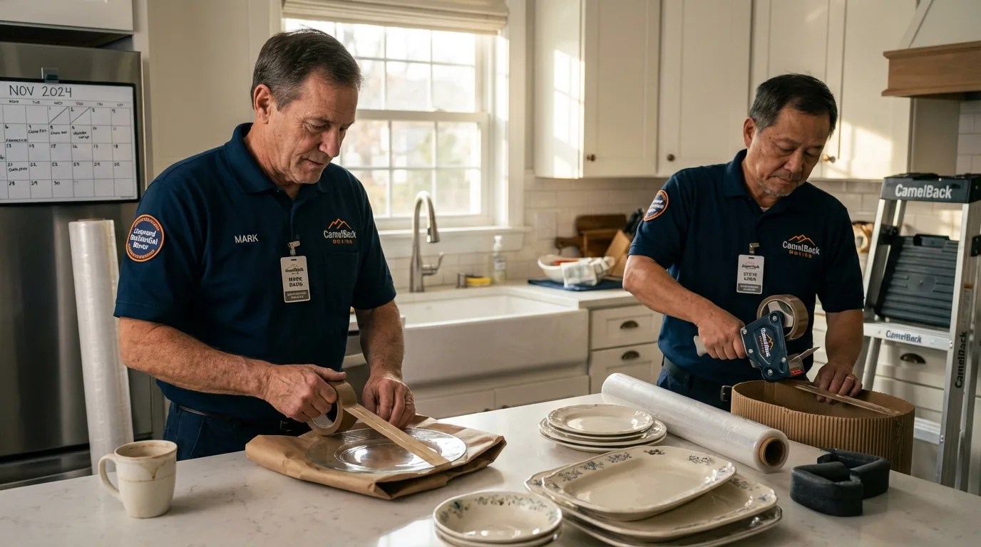 Professional crew packing kitchen dishware in Lone Grove, OK